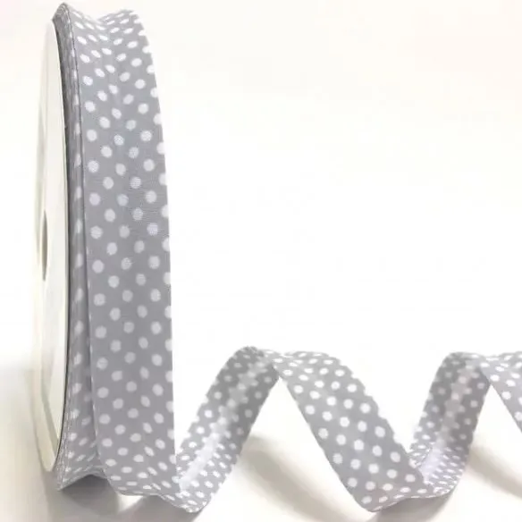 Bias Binding Dots on Grey - 18mm Wide by Fany
