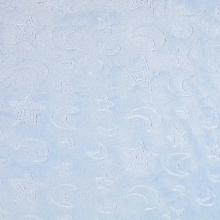 Super Soft Cuddle Fabric with Textured Moon and Stars Design in Baby Blue