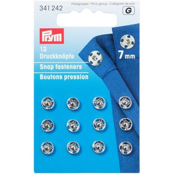 Snap Fasteners - 7mm Sew-On in Silver by Prym 341 242