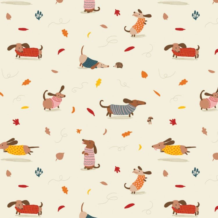 Quilting Fabric - Dog Park on Cream from Sweater Weather by CDX & Bex for Camelot 82200101-01 Cream