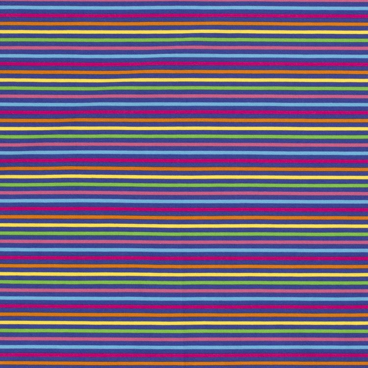 Cotton Jersey Fabric with Bright Stripes on Purple