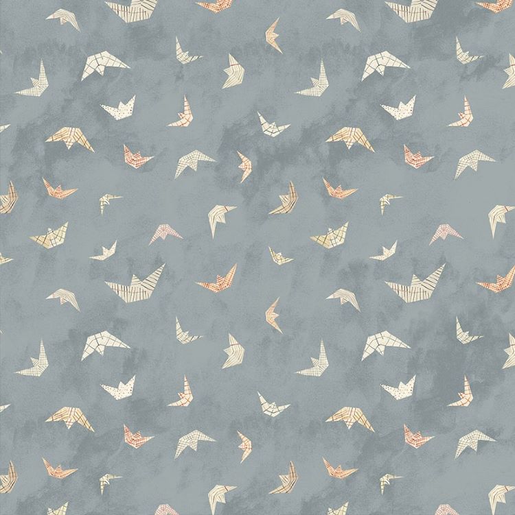 Quilting Fabric - Paper Boats on Blue Grey from Memories by Cecile Metzger for Figo 90391-42