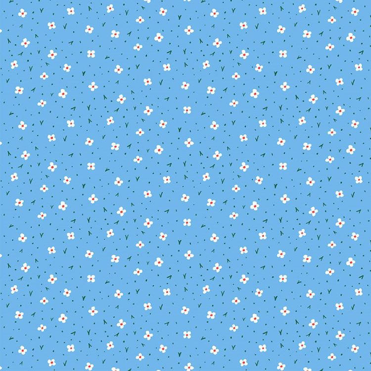 Quilting Fabric - Calico Floral on Blue from Garden Jubilee by Phoebe Wall for Figo 90417-42