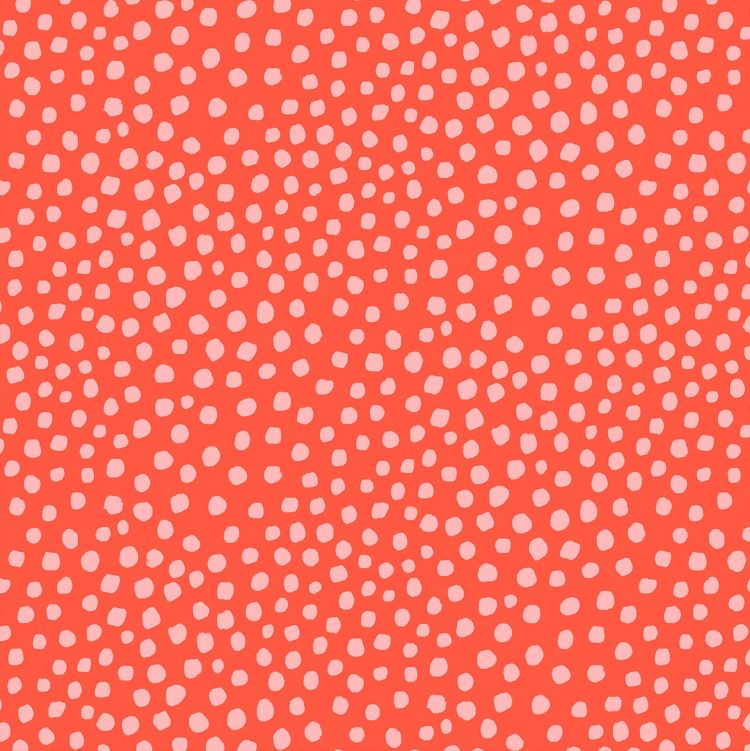 Quilting Fabric - Pink Dots on Red from Garden Jubilee by Phoebe Wall for Figo 90418-26