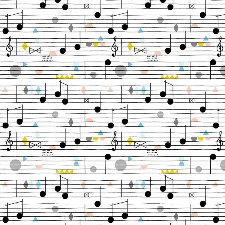 Quilting Fabric - Music Bars on White from Band Practice by Carly Gledhill for Figo 90424-10