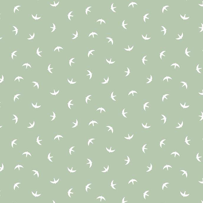 Quilting Fabric - White Birds on Green from Splendor by Pippa Shaw for Figo 90680-70