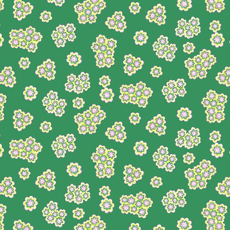 Quilting Fabric - Retro Flowers on Green from Magic Garden by Josephine Kimberling for Figo 90712-74