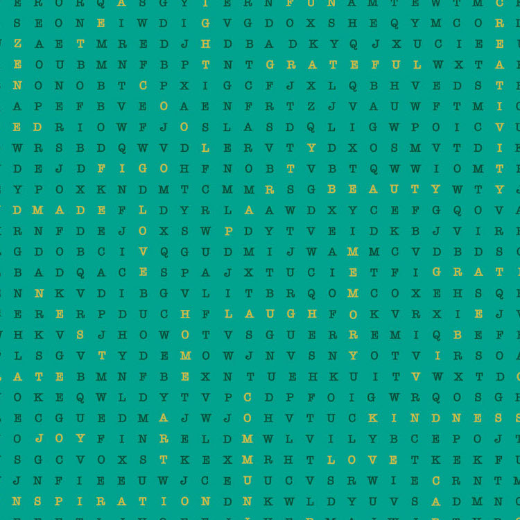 Quilting Fabric - Crossword Style Text with Metallic Accents on Jade Green from Party Time by Ghazal Razavi for Figo 90828M-62