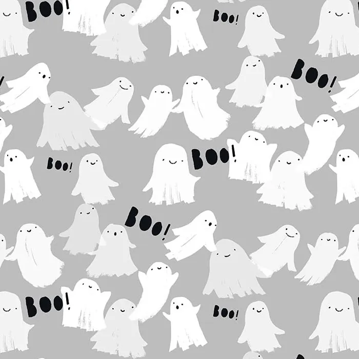 Quilting Fabric - Ghosts on Grey from Sweet Treats by Jillian Phillips for Figo 91259-92