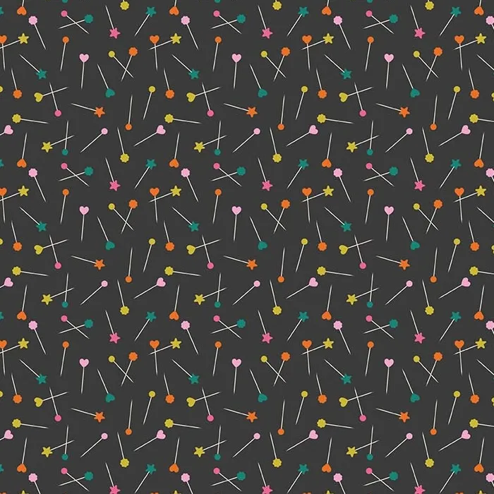 Quilting Fabric - Scattered Pins on Black from Bits and Bobs by Sarah Hearts for Figo 91265-99