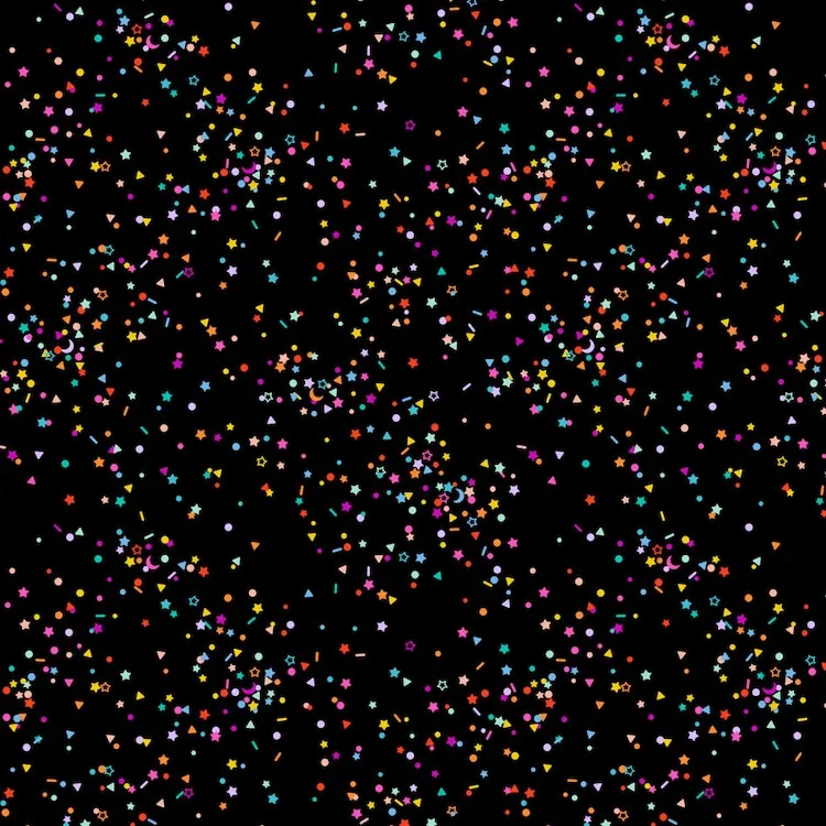 Quilting Fabrics - Rainbow Sprinkle Shapes on Black from Dusk by Ghazal Razavi for Figo 92042-99