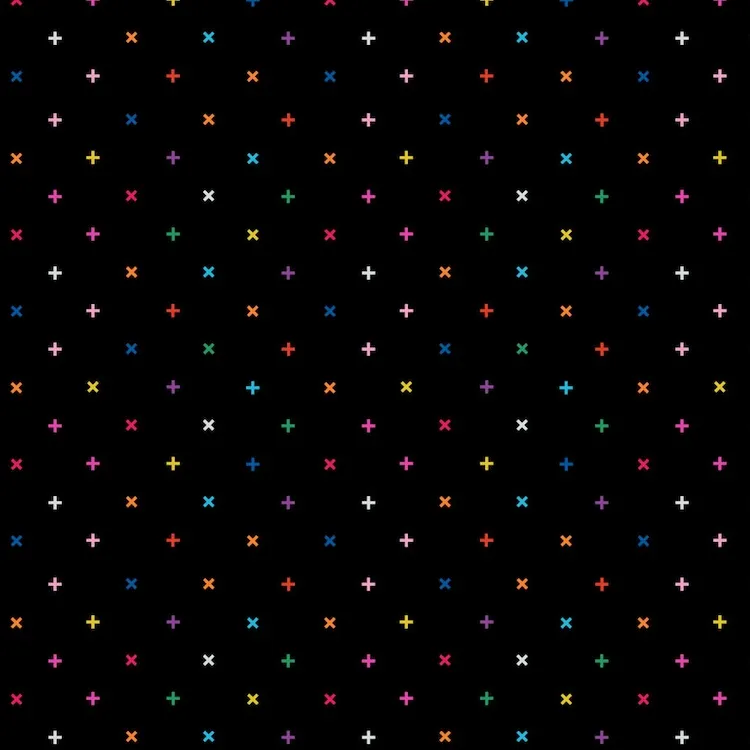 Quilting Fabrics - Rainbow Crosses on Black from Dusk by Ghazal Razavi for Figo 92044-99