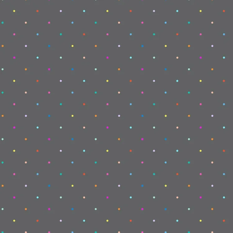 Quilting Fabric - Colourful Ditsy Dots on Dark Grey from Dewfall by Ghazal Razavi for Figo 92091-95