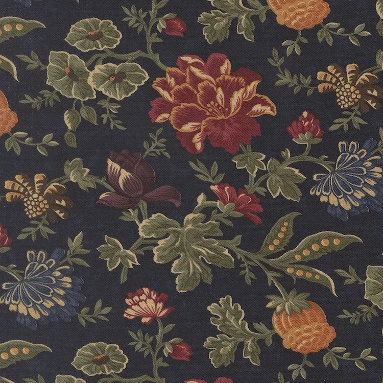 Quilting Fabric - Floral on Navy Blue from Quail Run by Kansas Troubles for Moda 9830 14