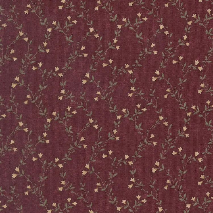 Quilting Fabric - Flower Vines on Brick Red from Quail Run by Kansas Troubles for Moda 9831 13