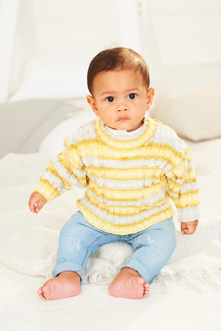 Knitting Pattern - Bambino Prints DK Baby Sweater and Hoodie by Stylecraft 9841
