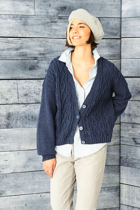 Knitting Pattern - Dk Cabled Round and V Neck Cardigans by Stylecraft 9856