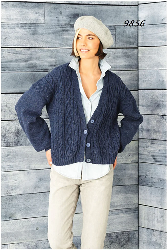 Knitting Pattern - Dk Cabled Round and V Neck Cardigans by Stylecraft 9856