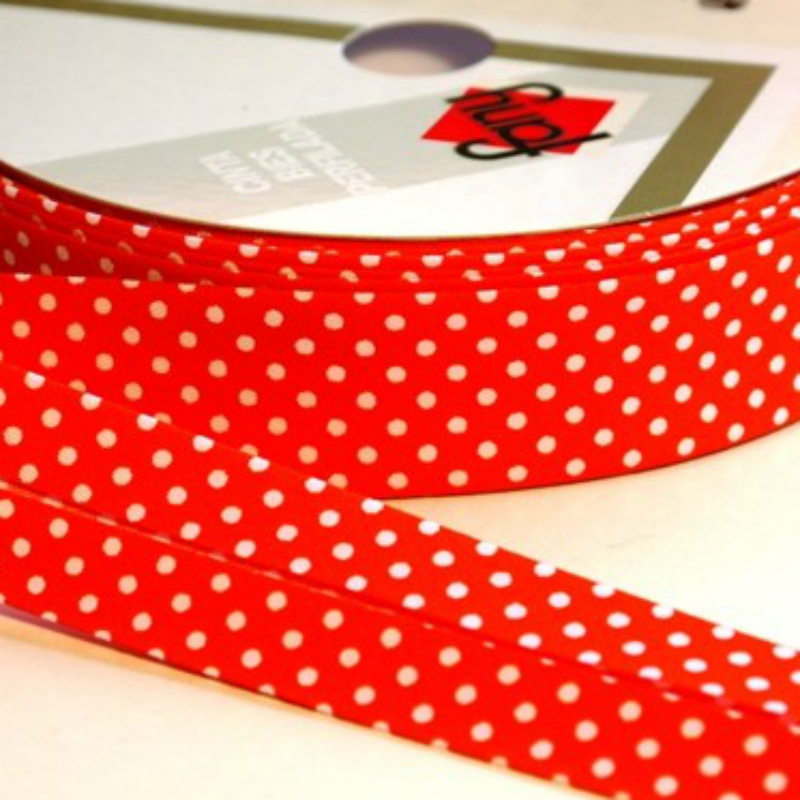 Bias Binding White Dots on Orange - 30mm Wide by Fany