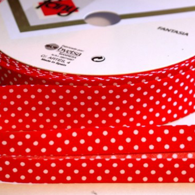 Bias Binding White Dots on Red Col. 46 - 30mm Wide by Fany