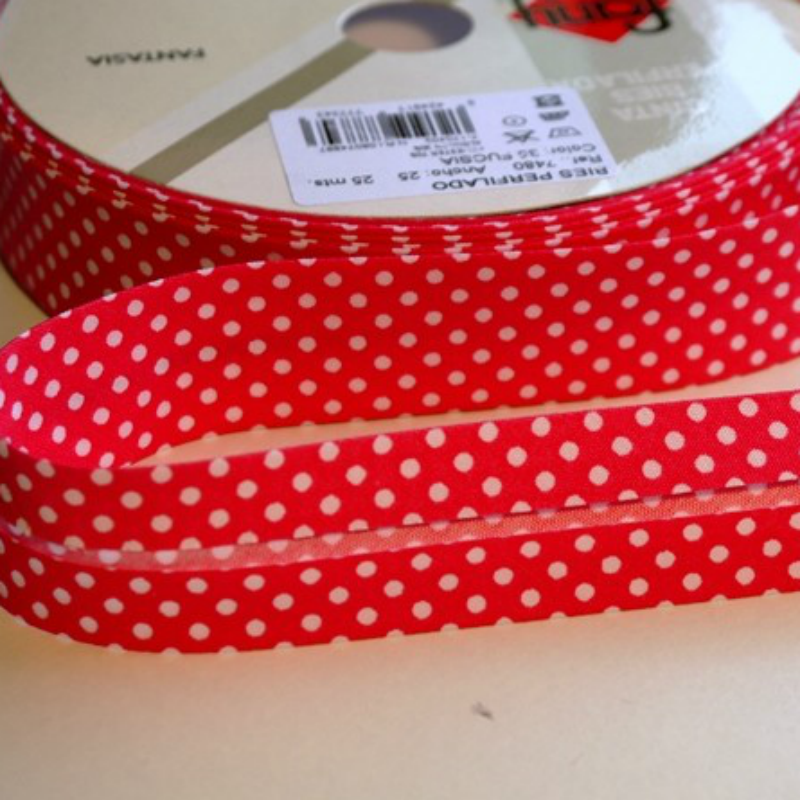 Bias Binding White Dots on Cerise Pink - 30mm Wide by Sew Cool