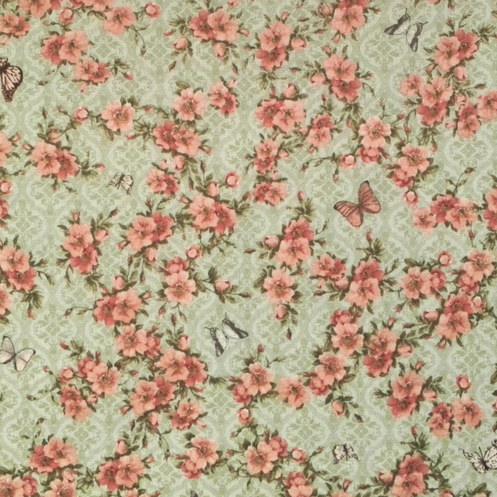 Quilting Fabric -  Green Floral from Mirabelle by Santoro for Quilting Treasures 23899 H