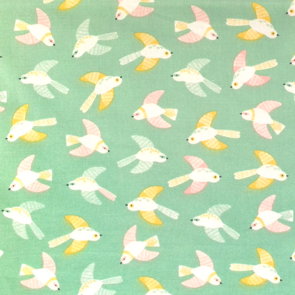 Quilting Fabric - Green Birds from Cuckoo's Calling By Bethan Janine for Dashwood Studio 1083