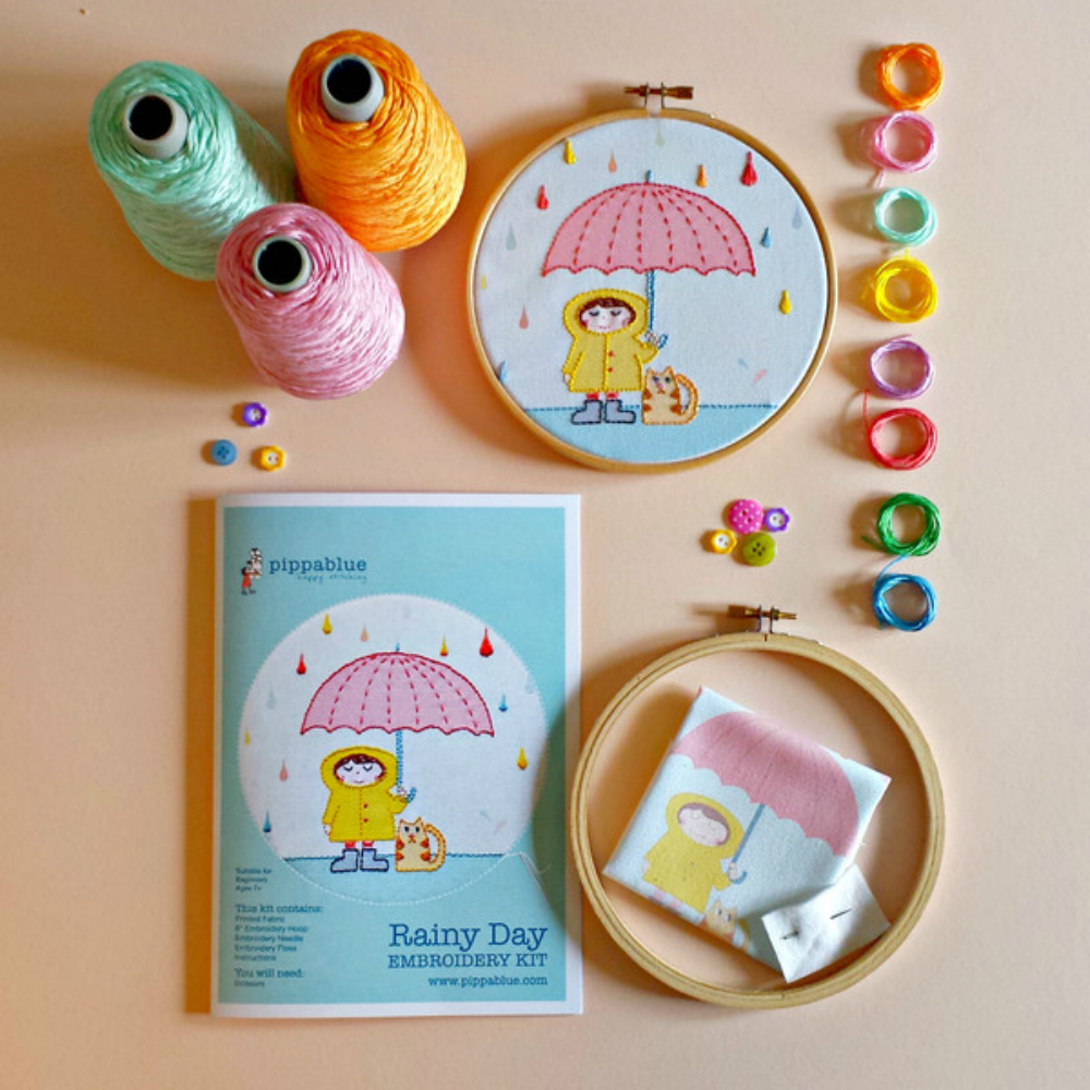 Rainy Day Embroidery Kit - Childrens Beginners - by Pippablue - Irish Made Gifts