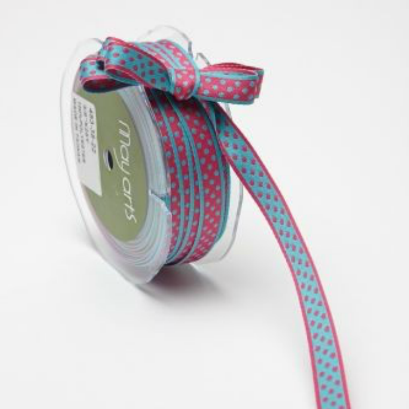 10mm Dotty Woven Reversible Ribbon in Blue & Pink