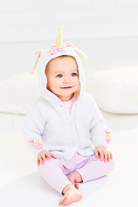 Knitting Pattern - DK Unicorn Baby Hoodie Jacket by Stylecraft 9996