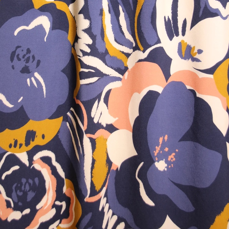 Viscose Fabric with Painted Flowers on Blue by Atelier Jupe