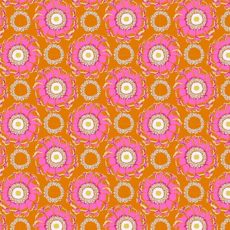 Quilting Fabric - Flowers and Circles on Orange from Jumpstart by Anna Maria Textiles AMT129-58C