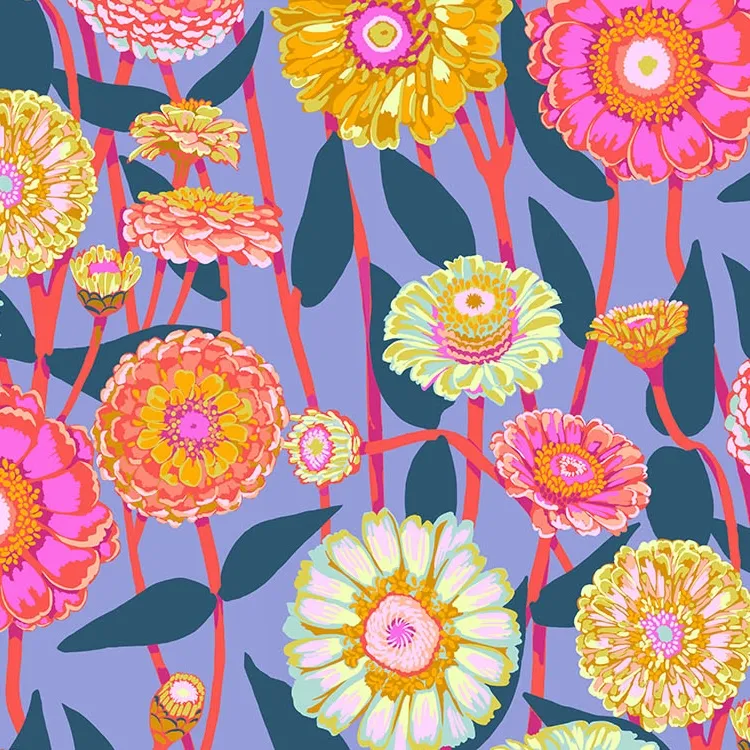 Quilting Fabric - Stemmed Flowers on Blue from Jumpstart by Anna Maria Textiles AMT131-42C