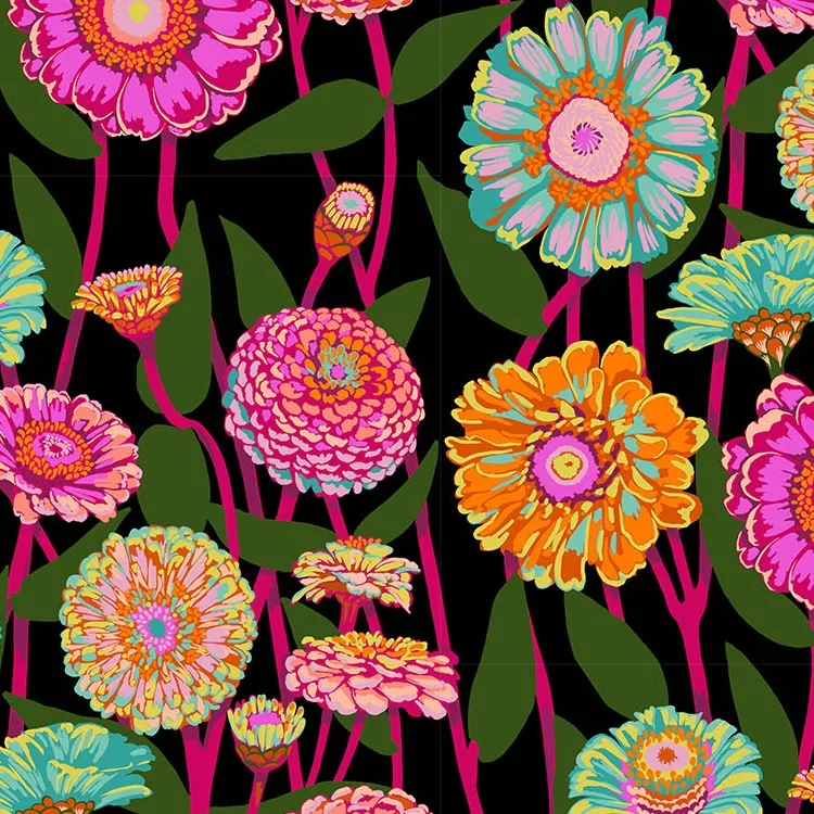 Quilting Fabric - Stemmed Flowers on Black from Jumpstart by Anna Maria Textiles AMT131-99L