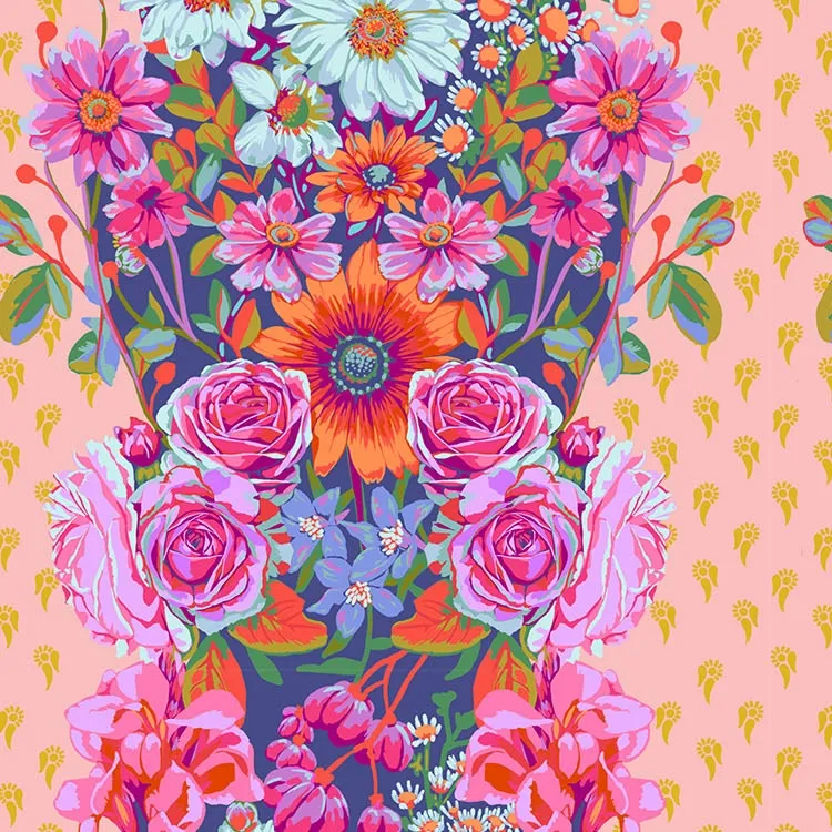 Quilting Fabric - Large Floral Column on Pink from Perennial Borders by Anna Maria Textiles AMT137-20C