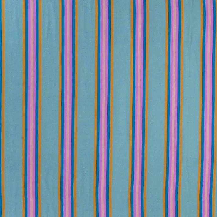 Viscose Fabric with Large Vertical Stripe on Turquoise Blue