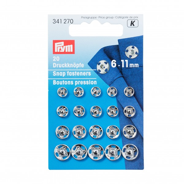 Snap Fasteners - 6mm to 11mm Sew-On in Silver by Prym 341 270