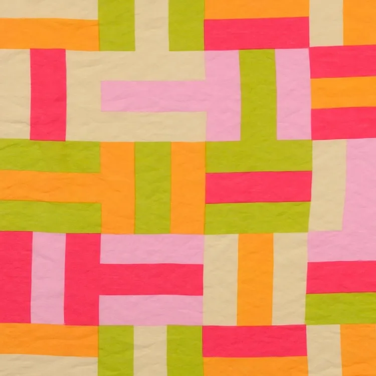 Lightweight Viscose Blend Fabric with Stripe Squares in Green, Pink and Cream