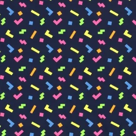 Cotton Jersey Fabric with Neon Shapes on Navy Blue