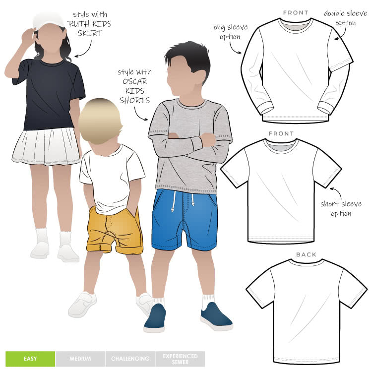 Style Arc - Bailey Kids Tee Sewing Pattern Sizes 2 to 8 Years