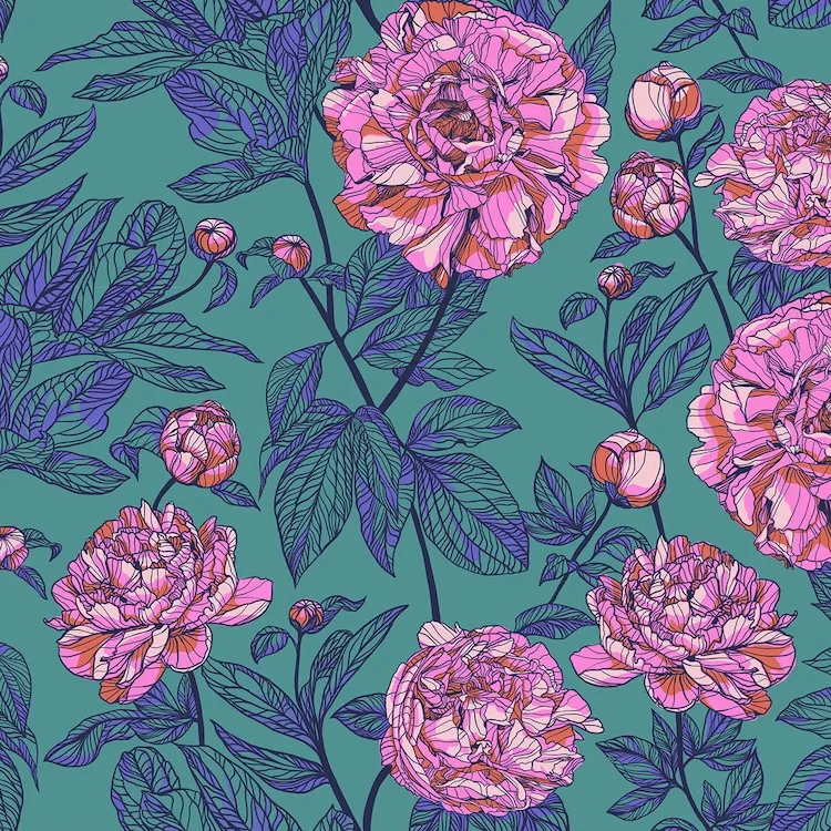 Quilt Backing Fabric 108" Wide - Large Floral on Blue from Indelible by Anna Maria Parry for Northcott BAMT1003-78