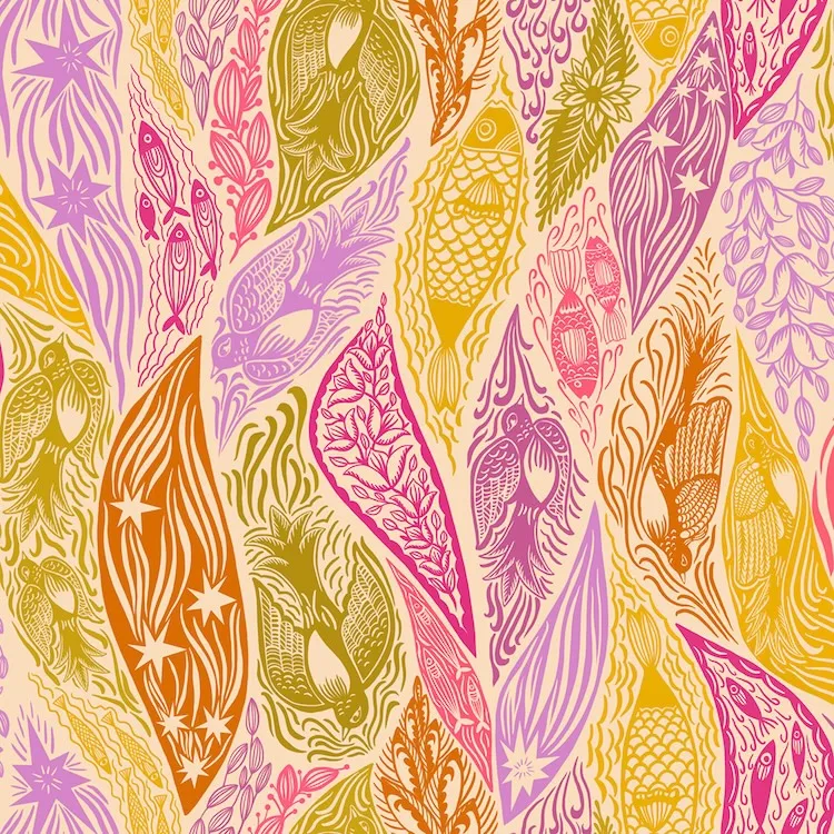 Quilt Backing Fabric 108" Wide - Abstract Nature Imagery on Off White from Shooting Star by Anna Maria Parry for Northcott BAMT118-58