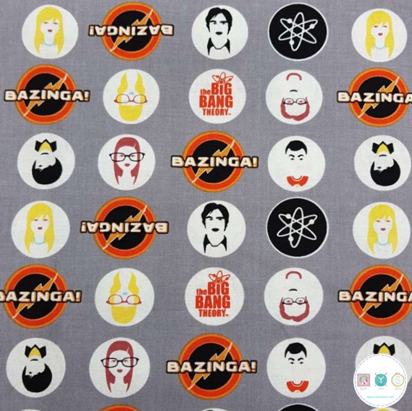 Quilting Fabric - Big Bang Theory Characters on Grey by Camelot