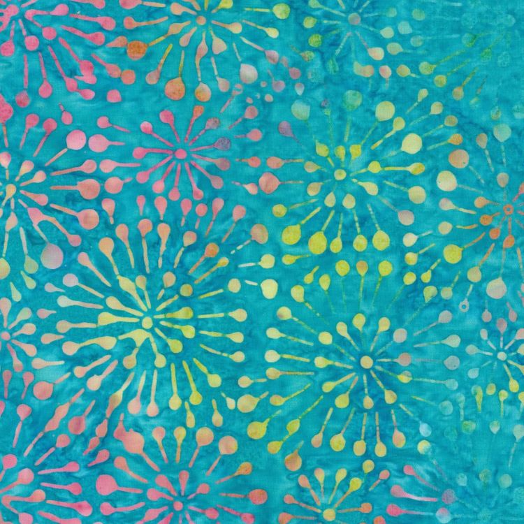 Quilting Fabric - Starburst Batik on Turquoise Blue from Bermuda Batiks by Moda 4359 34