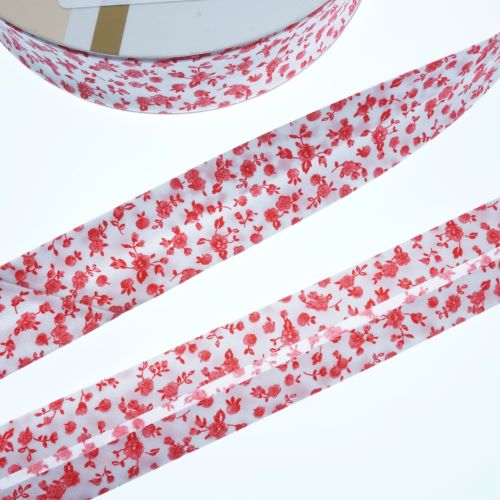 Bias Binding Red Floral on White Col 47 - 25mm Wide by Fany
