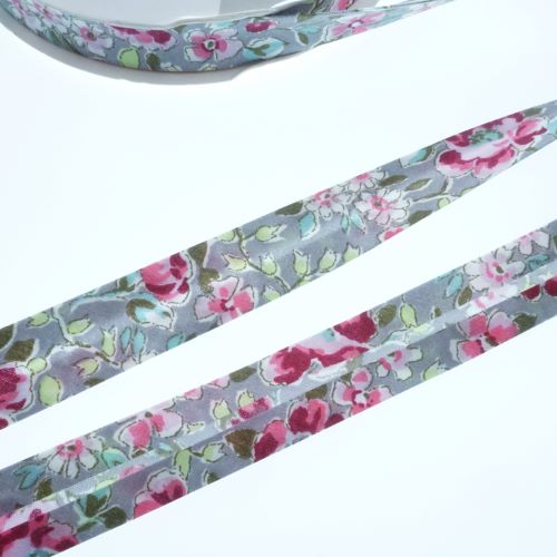 Bias Binding Floral on Grey Col 370 - 18mm Wide by Fany