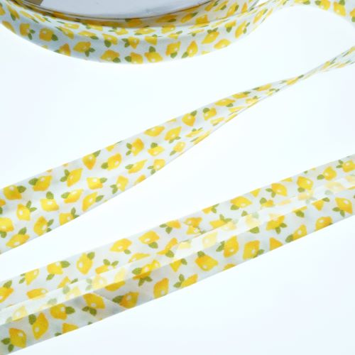 Bias Binding Lemons on White Col 5 - 18mm Wide by Fany