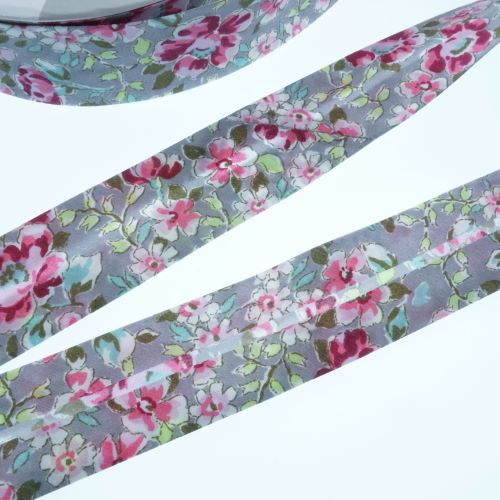 Bias Binding Floral on Grey Col 370 - 30mm Wide by Fany