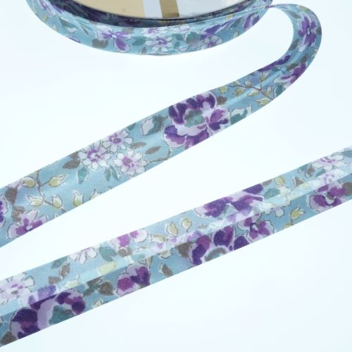 Bias Binding Floral on Teal Col 24 - 18mm Wide by Fany