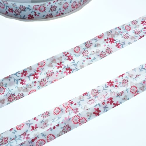 Bias Binding Floral Red on White Col 76 - 18mm Wide by Fany
